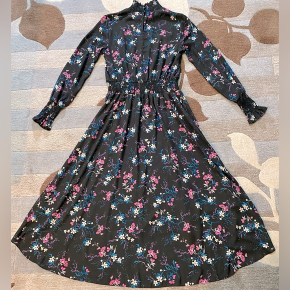 Nanette Lepore Long Sleeve High/Low Midi Dress in Very Black Raspberry Floral - Picture 7 of 7